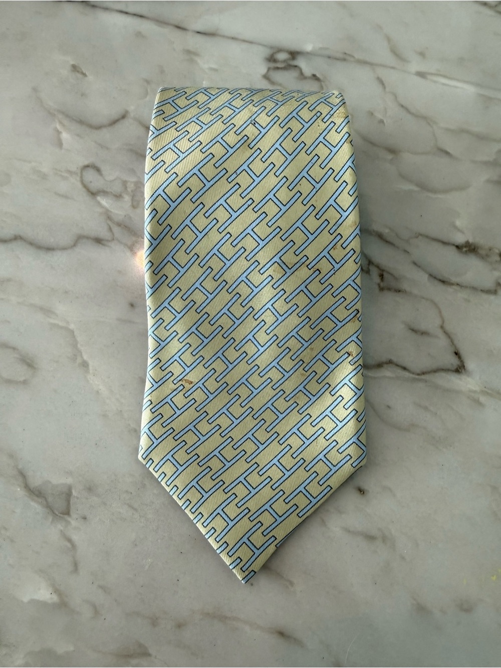 Hermes Silk H Pattern Tie in Pale Green and Light Blue